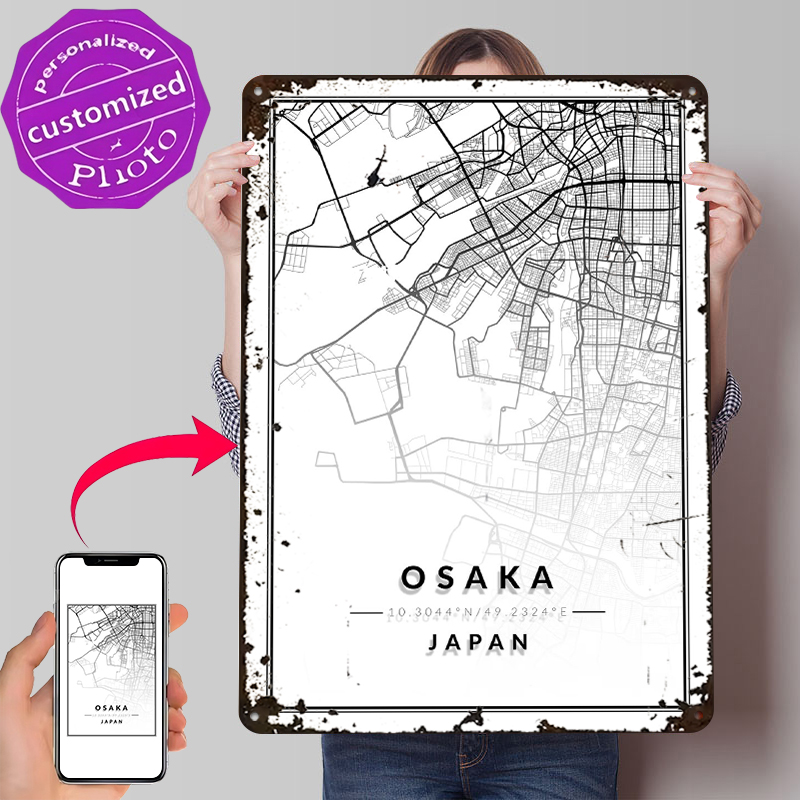Custom Map Poster - Osaka-Karte 3D-Textur Gedrucktes Poster Individualisierte Wandkunst