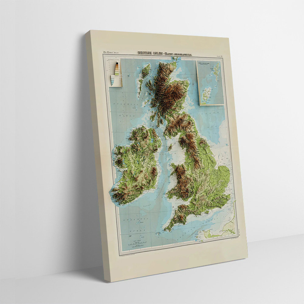 Custom Map Poster - 3D-Reliefkarte der britischen Inseln von 1922,