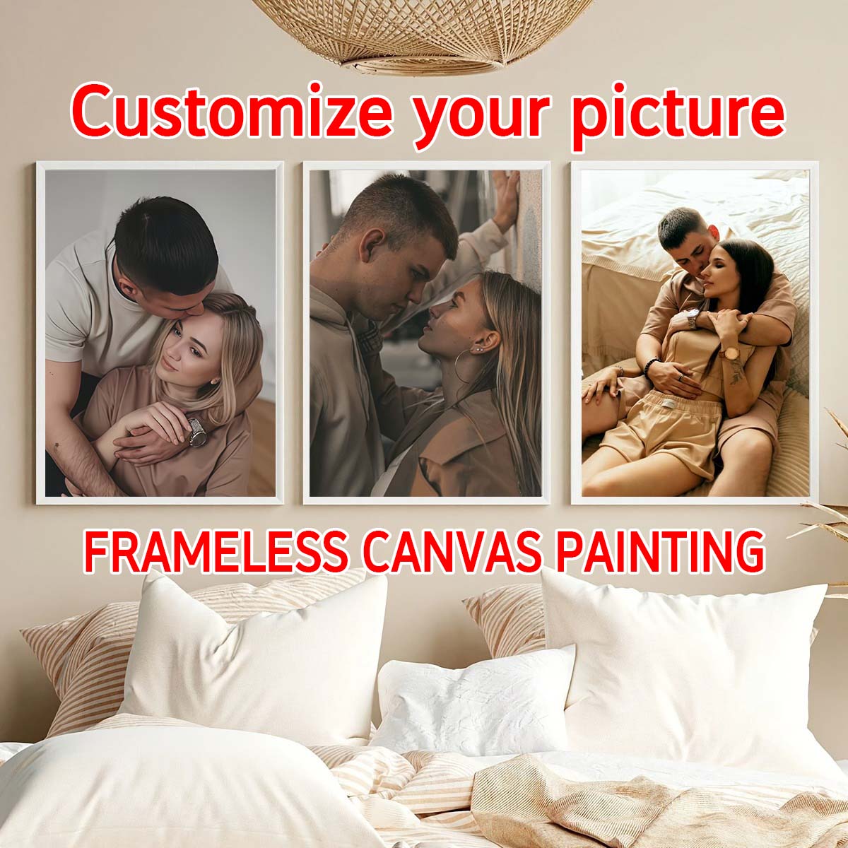 Engraved Wood Frame - Triptychon - 2D-Foto-Holzrahmen mit individuellem Ölgemälde