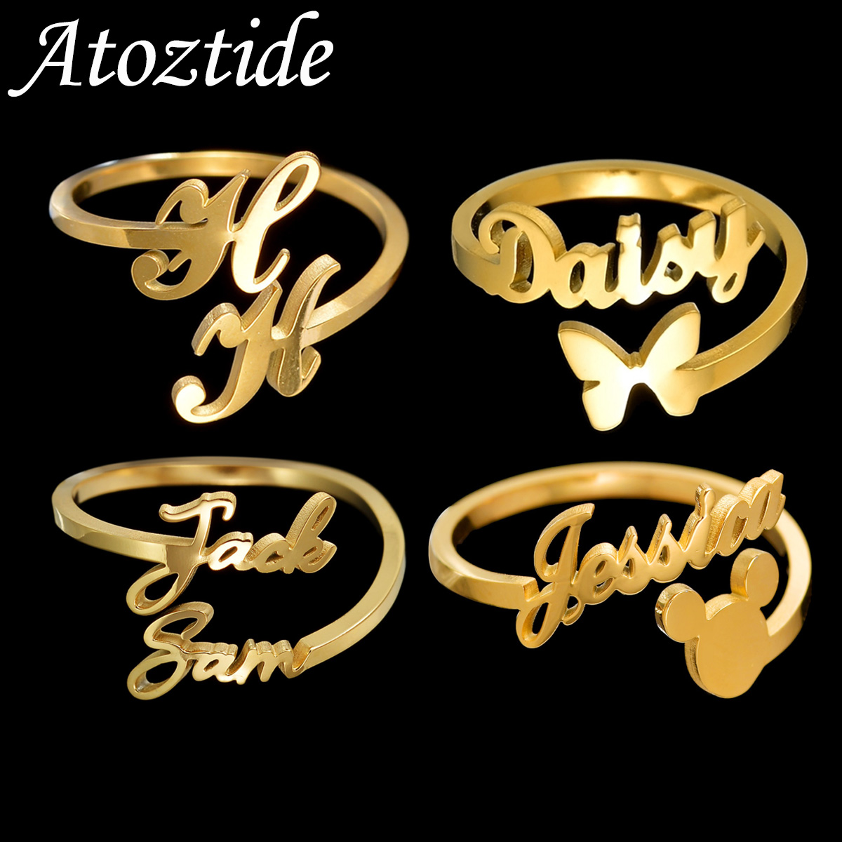 Initial Ring Custom - Atoztide Personalisierte individuelle Namensringe für Frauen,