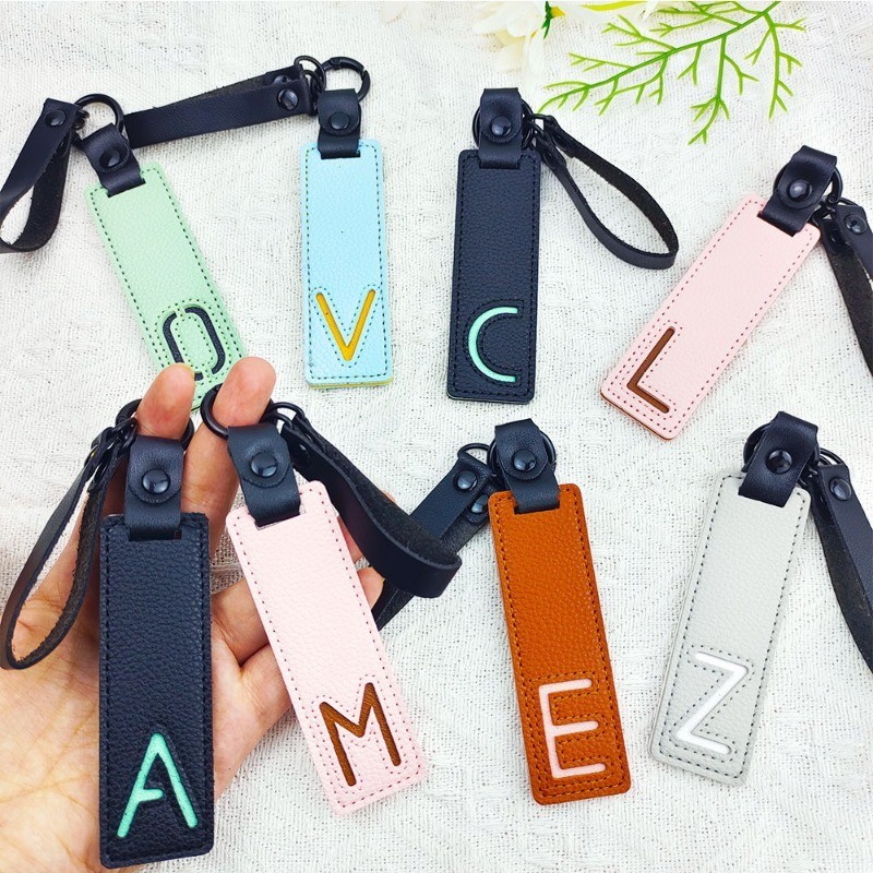 Monogram Keychain Leather - Klassische pu Leder Schlüssel bund A-Z