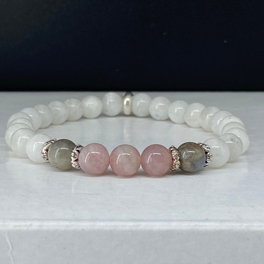 Coordinates Bracelet - New Moonstone, Labradorit und Rosenquarz-Armband, ruhig,