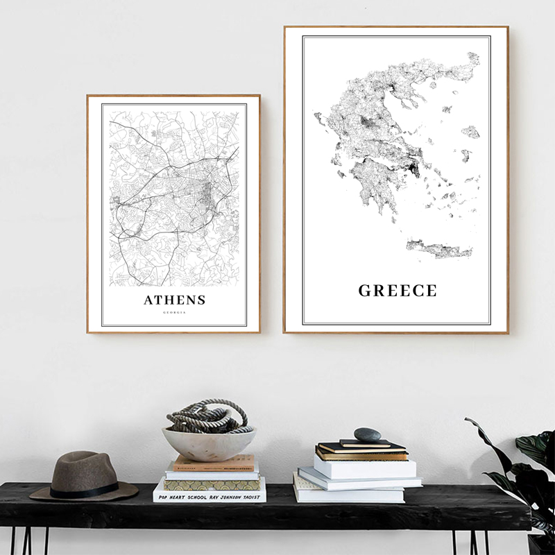Custom Star Map - Griechenland Straße Karte Poster Schwarz und