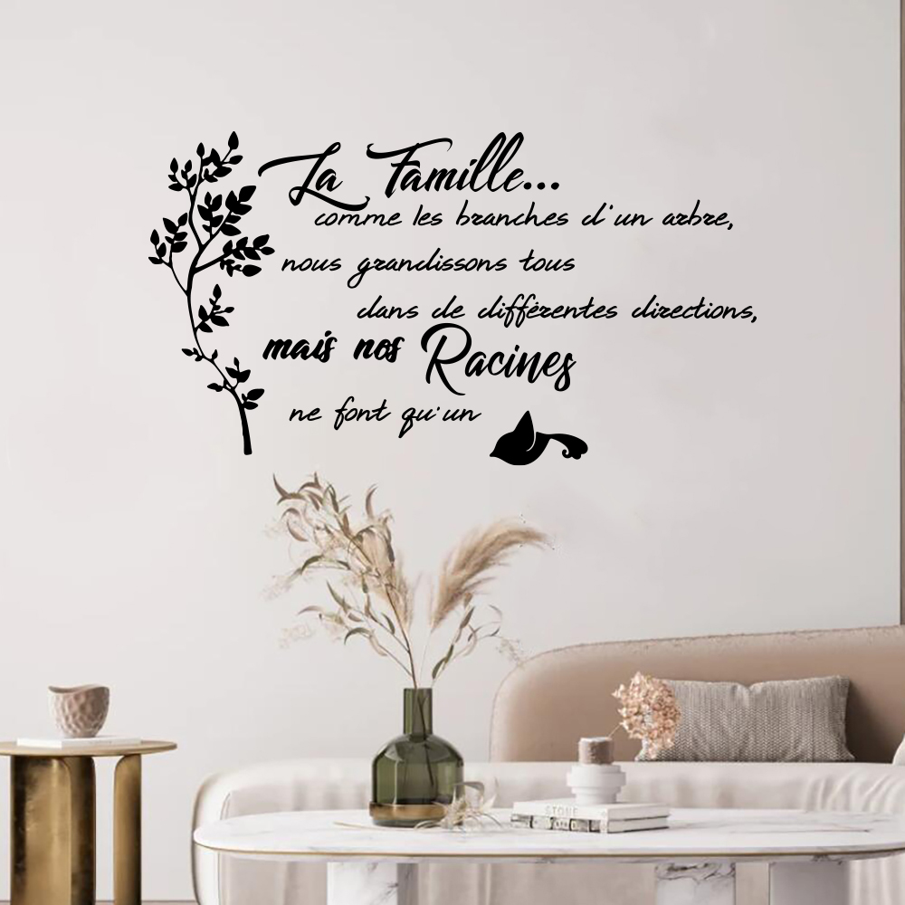 Family Tree Print - Französisches Familienzitat Baum Vogel Wandaufkleber Küche
